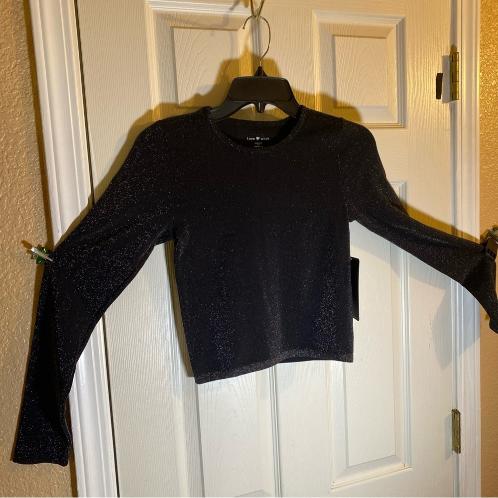 Love Wish Women MEDIUM Long Sleeve Crew Neck Top Blouse Shirt Seamless Sparkle